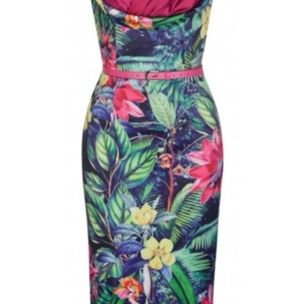 Lindy Bop Tropical Floral Midi Dress-size 6 - Picture 2 of 8